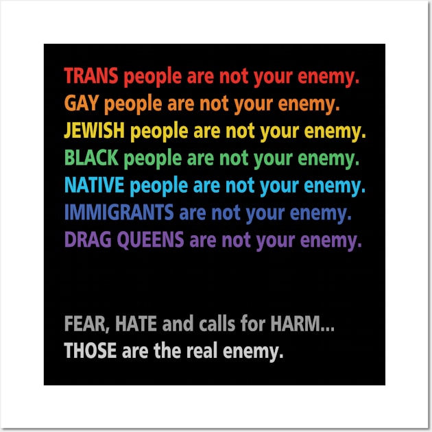 Trans People are not Your Enemy Rainbow Text Wall Art by ElephantShoe